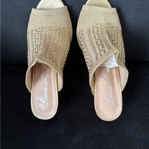 Lauren Lorraine Gold Mules with Intricate Design